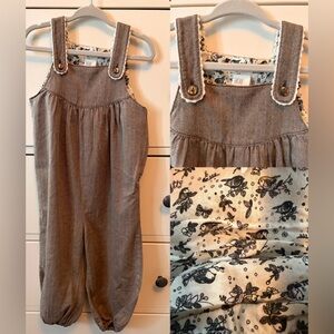 H&M Tan Overalls with Black and White Floral Lining